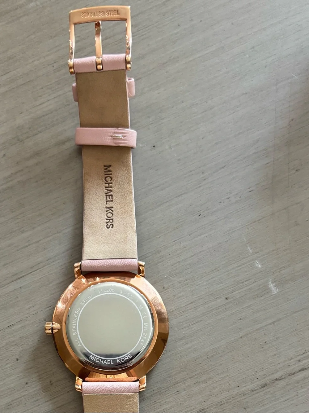 Michael Kors Pink Leather Strap Rose Gold Case Minimalist Watch